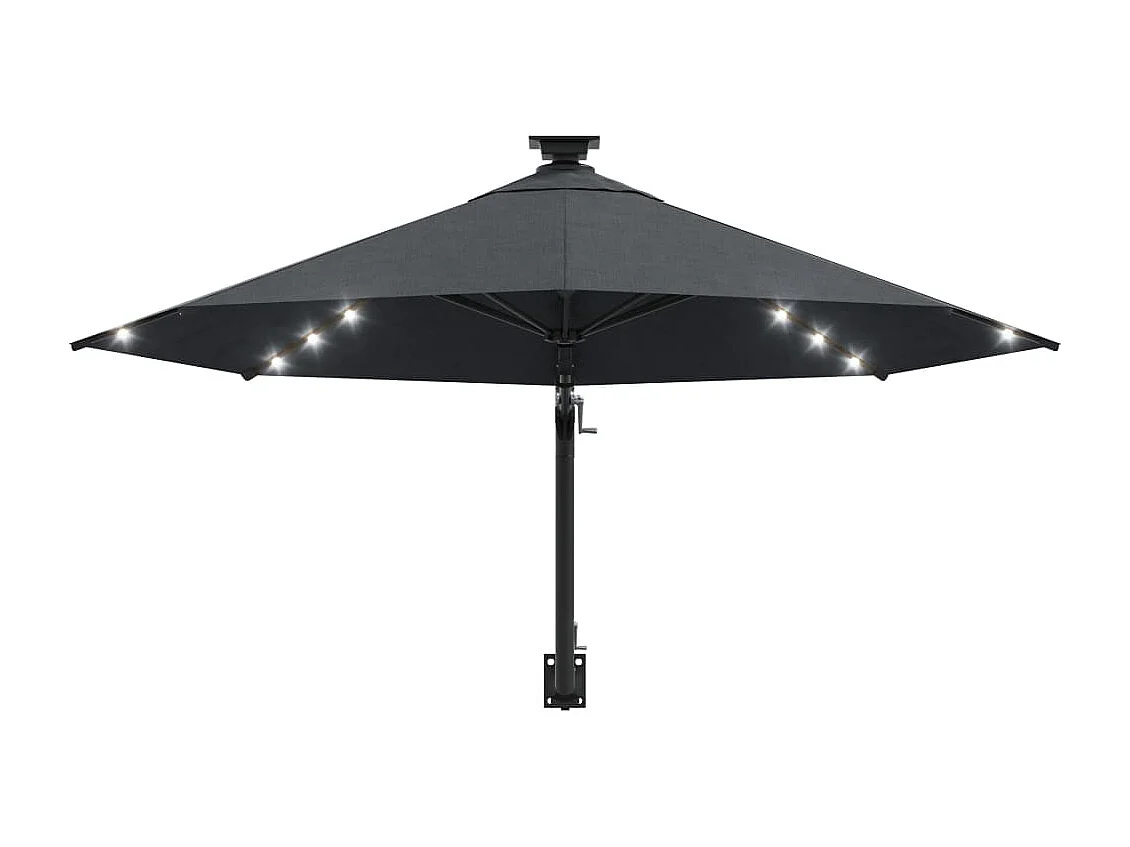 Parasol mural avec mât métallique et LED 300cm Anthracite