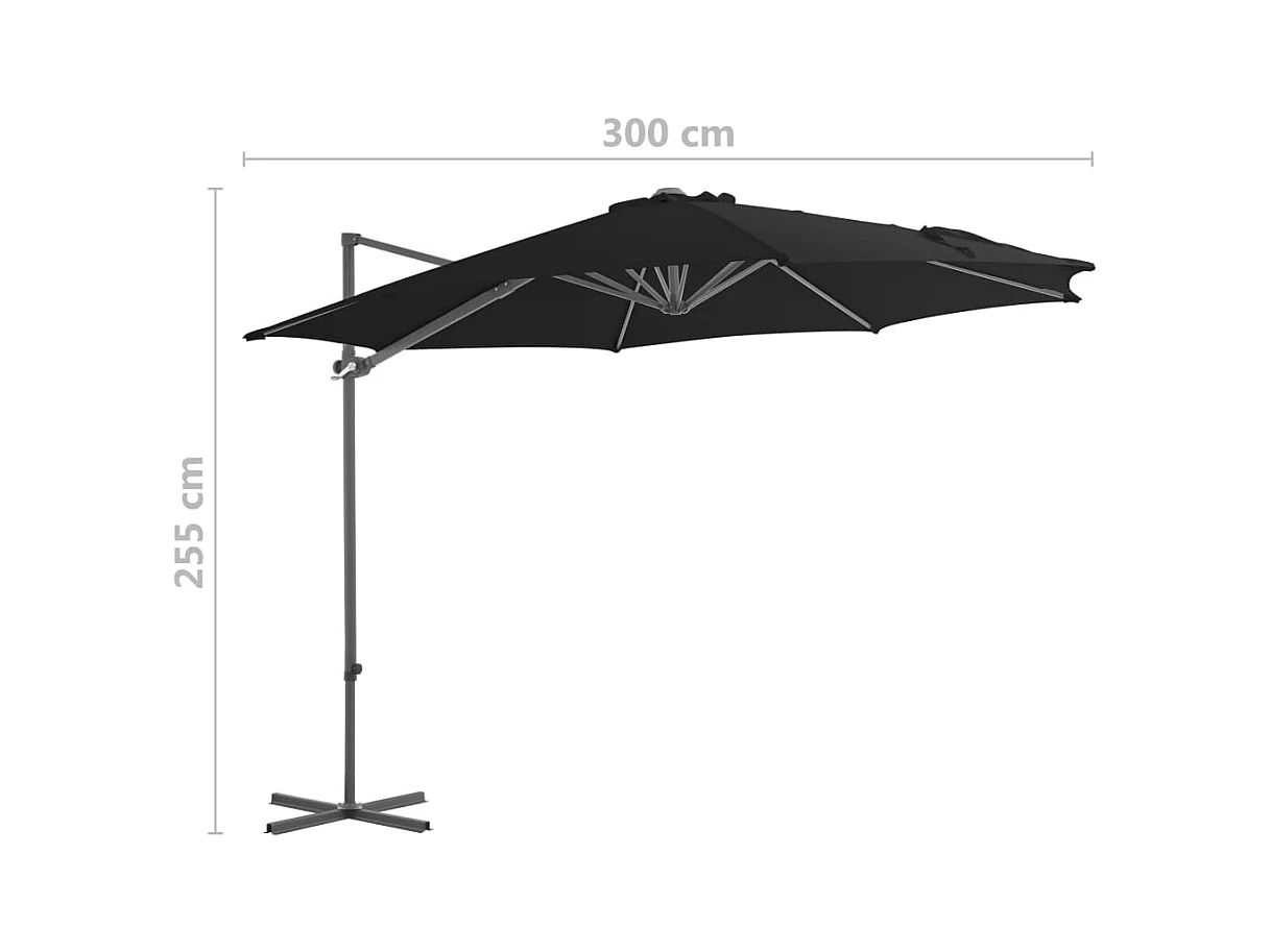 Parasol déporté avec mât en acier Noir 300cm