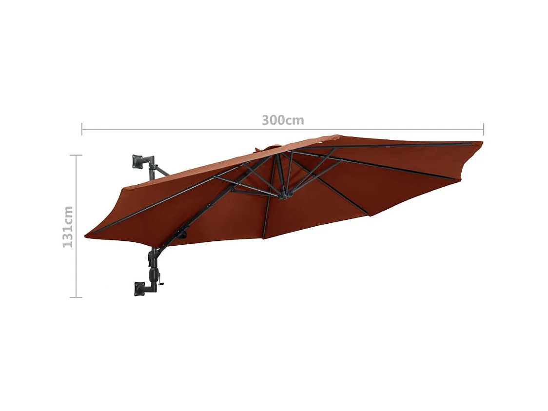 Parasol mural avec mât en métal 300cm Terre cuite