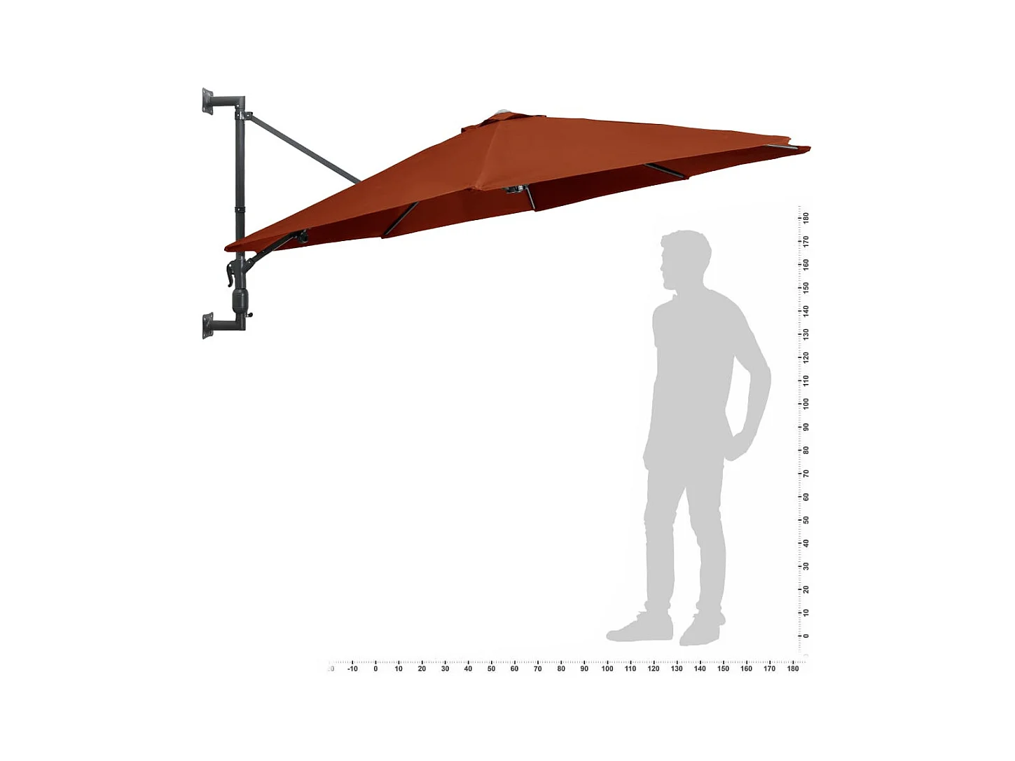 Parasol mural avec mât en métal 300cm Terre cuite