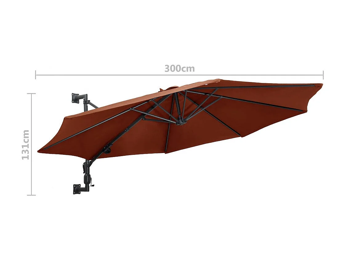 Parasol mural avec mât en métal 300cm Terre cuite