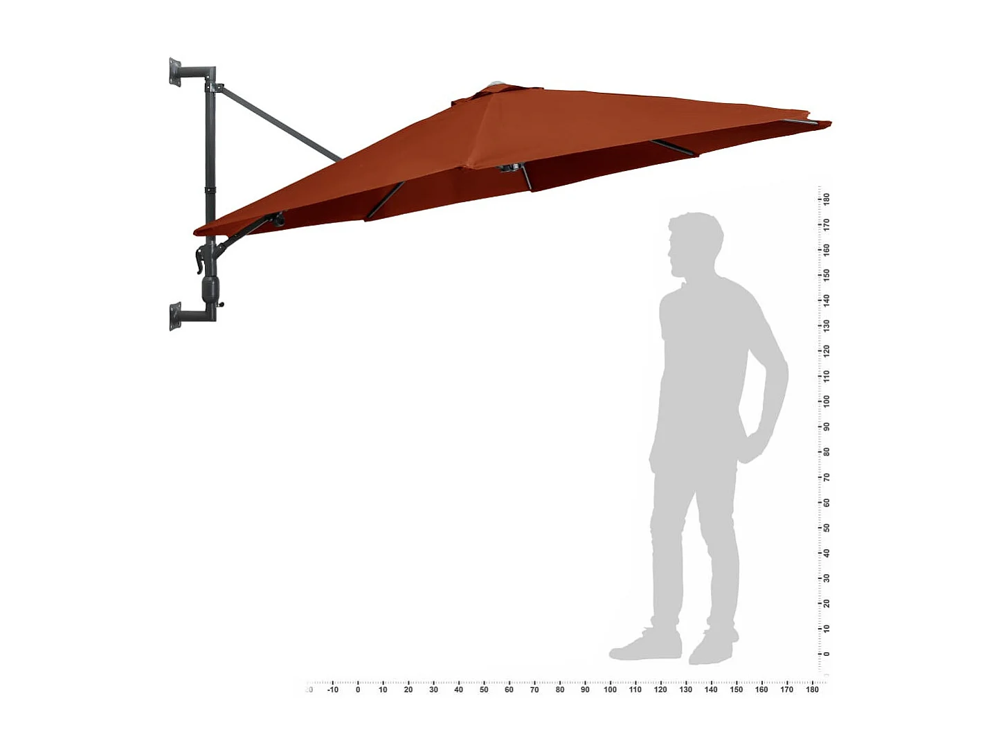 Parasol mural avec mât en métal 300cm Terre cuite