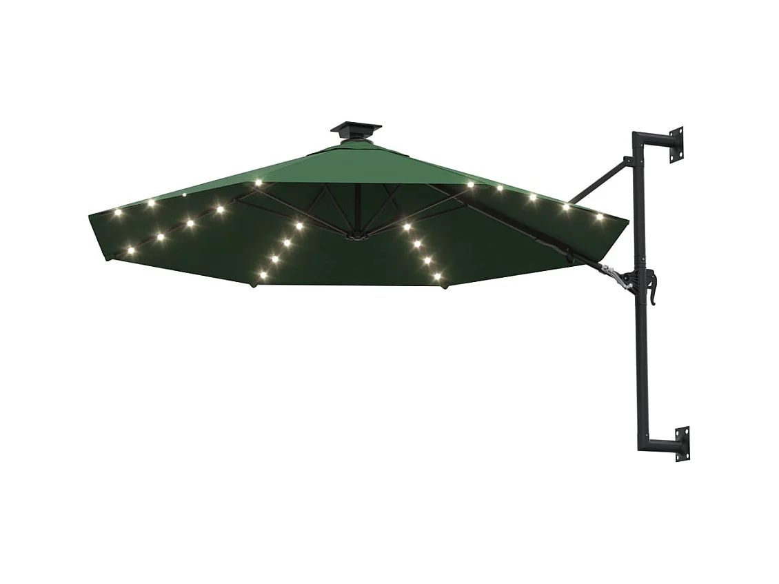 Parasol mural avec mât métallique et LED 300cm Vert