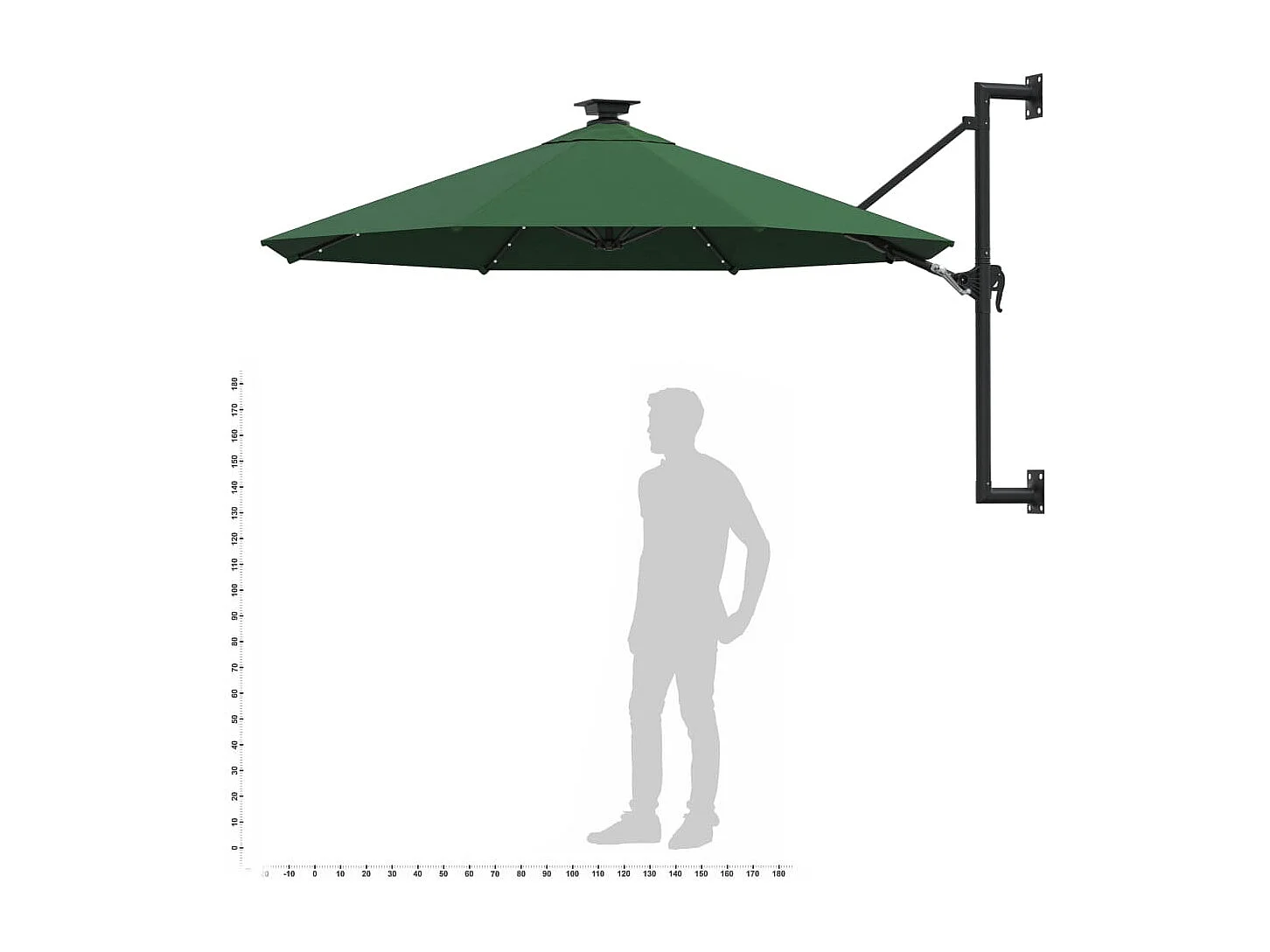 Parasol mural avec mât métallique et LED 300cm Vert