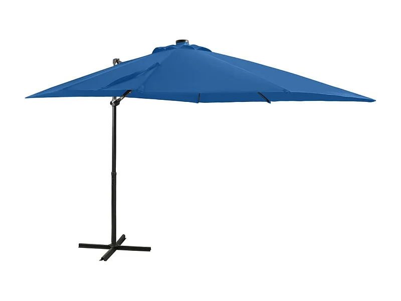 Parasol déporté avec mât et lumières LED Bleu azuré 250cm
