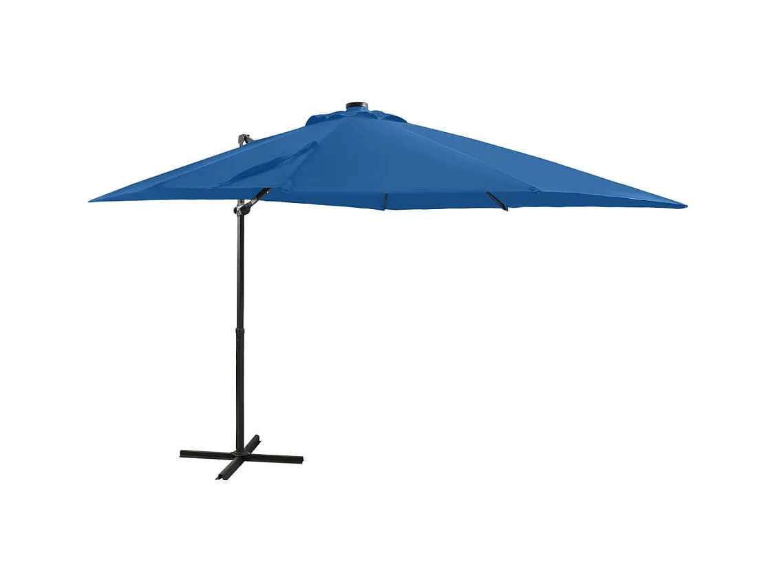Parasol déporté avec mât et lumières LED Bleu azuré 250cm