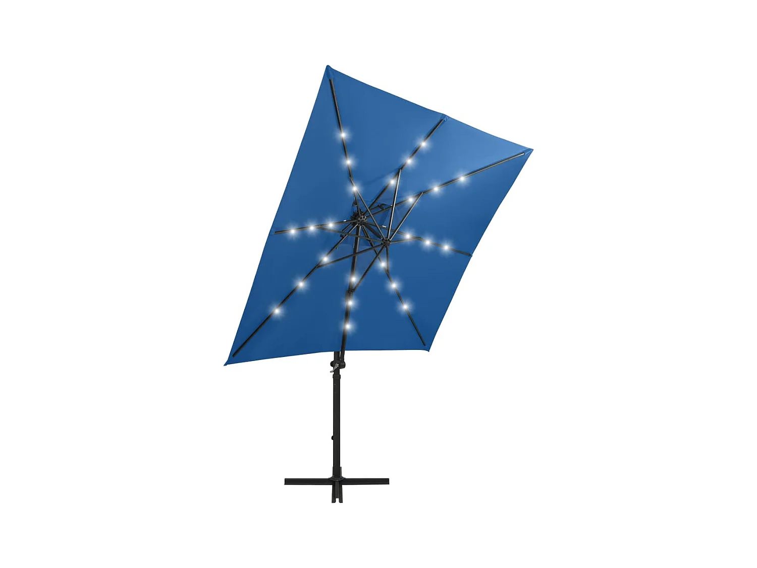 Parasol déporté avec mât et lumières LED Bleu azuré 250cm