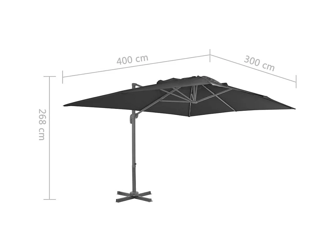Parasol déporté avec mât en aluminium 4x3 m Noir