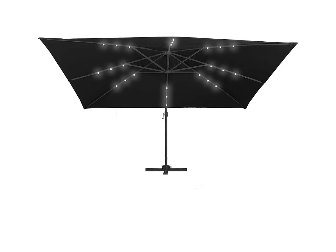 Parasol déporté avec lumières LED Aluminium 400x300 Noir