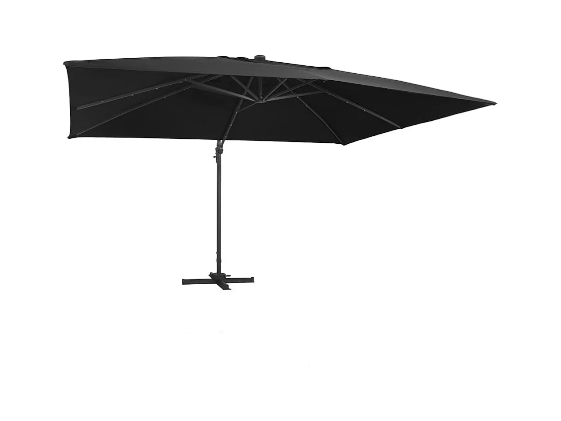Parasol déporté avec lumières LED Aluminium 400x300 Noir