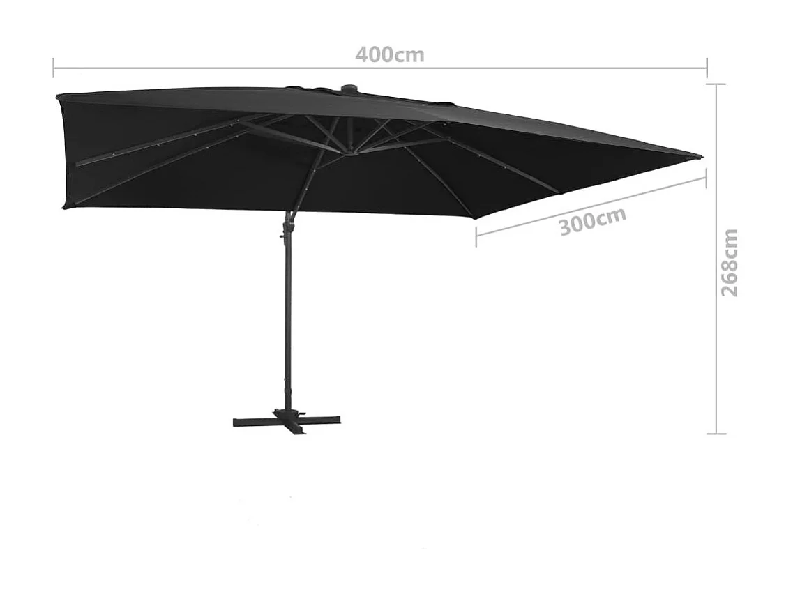 Parasol déporté avec lumières LED Aluminium 400x300 Noir