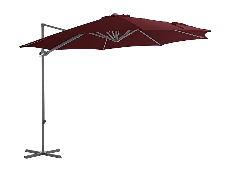 Parasol déporté avec mât en acier Rouge bordeaux 300cm