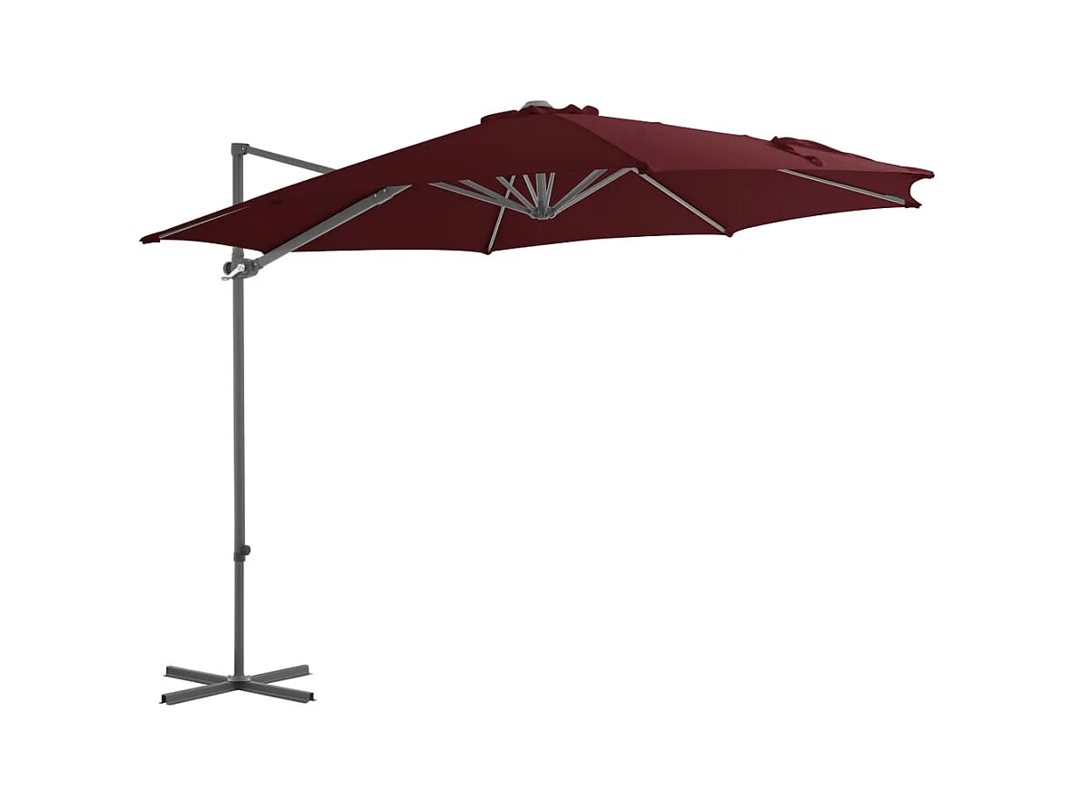 Parasol déporté avec mât en acier Rouge bordeaux 300cm