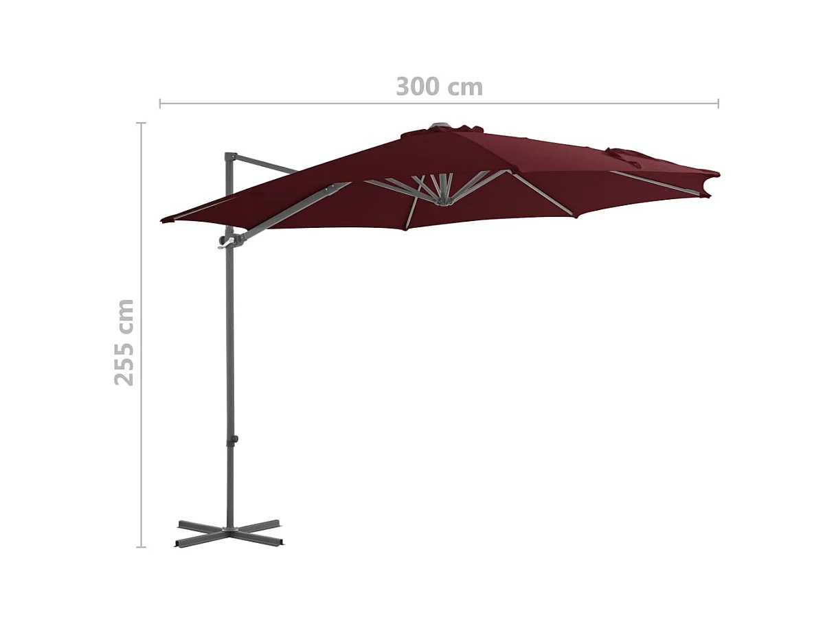 Parasol déporté avec mât en acier Rouge bordeaux 300cm