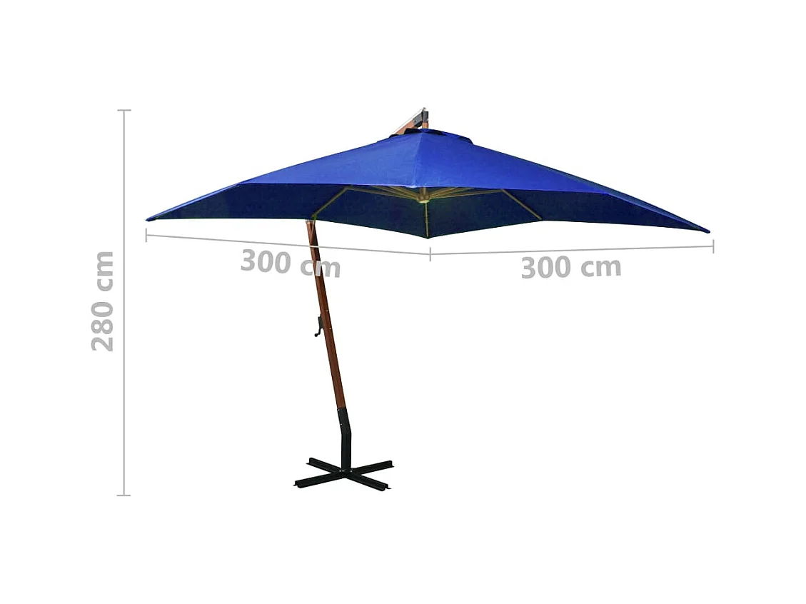 Parasol suspendu avec mât Bleu azuré 3x3 m Bois de sapin massif