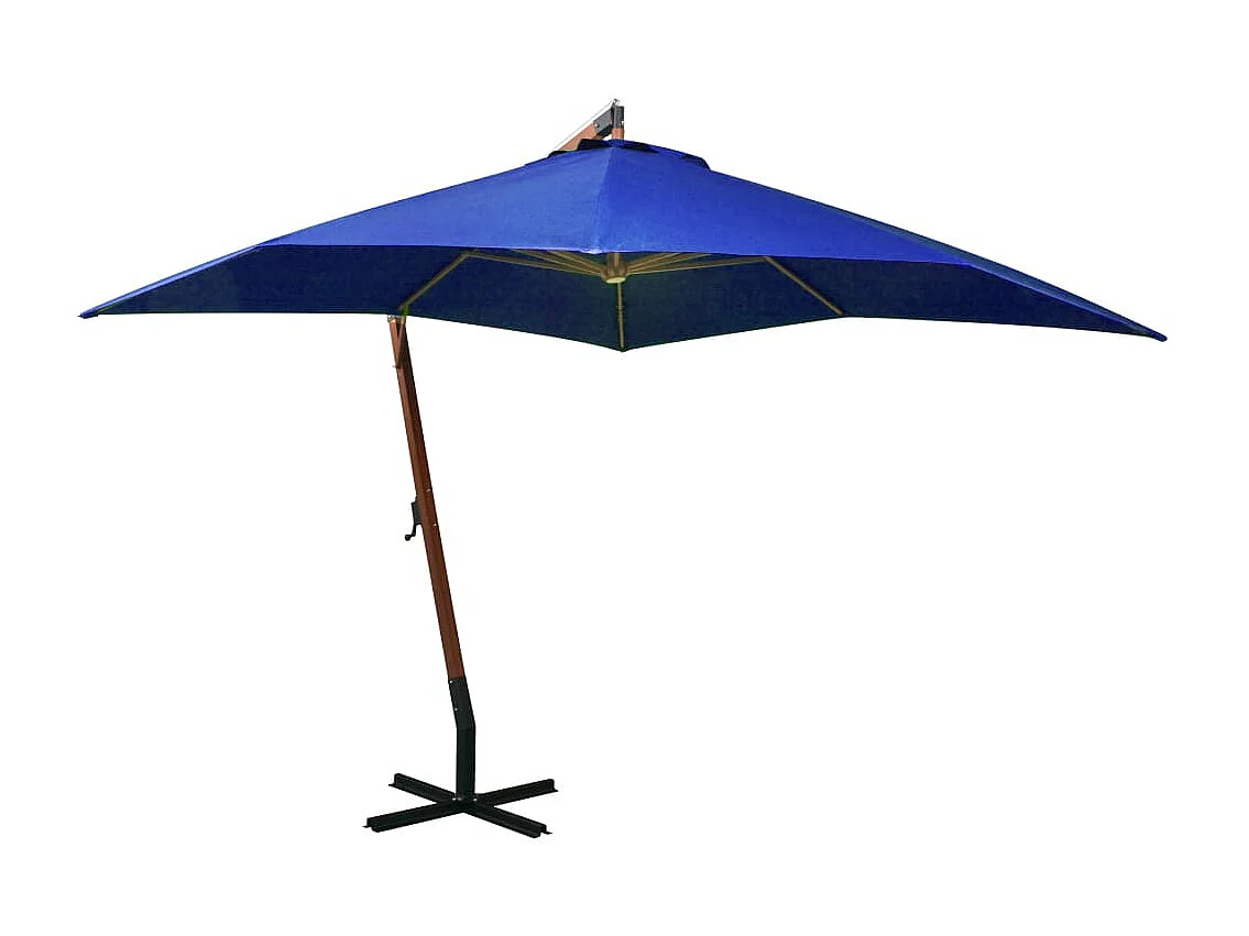 Parasol suspendu avec mât Bleu azuré 3x3 m Bois de sapin massif