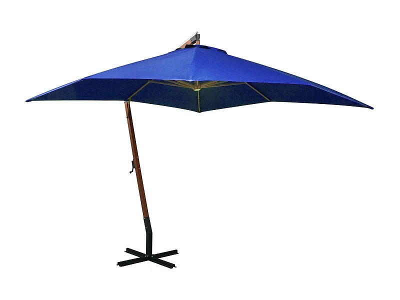 Parasol suspendu avec mât Bleu azuré 3x3 m Bois de sapin massif