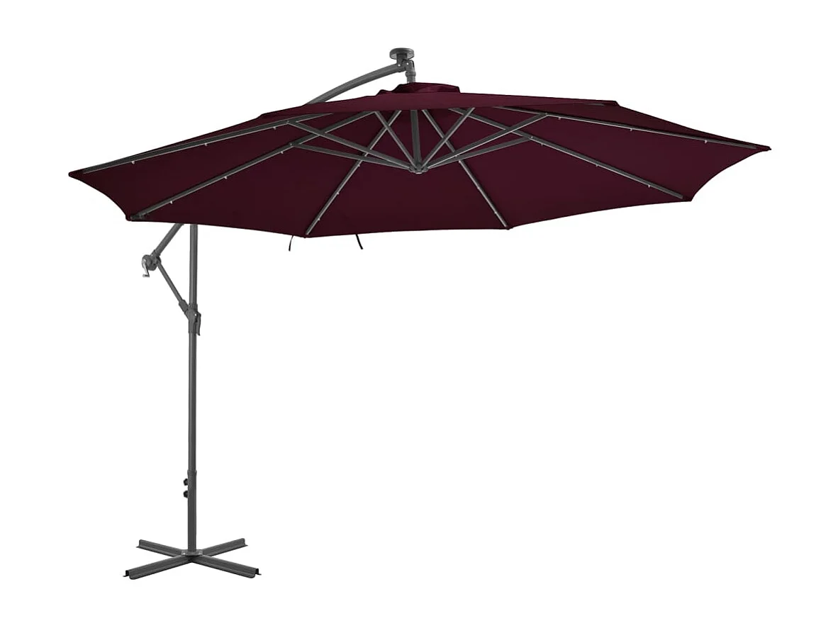 Parasol déporté avec lumières LED Rouge bordeaux 350cm