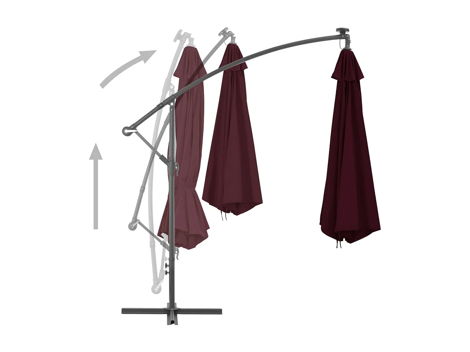 Parasol déporté avec lumières LED Rouge bordeaux 350cm