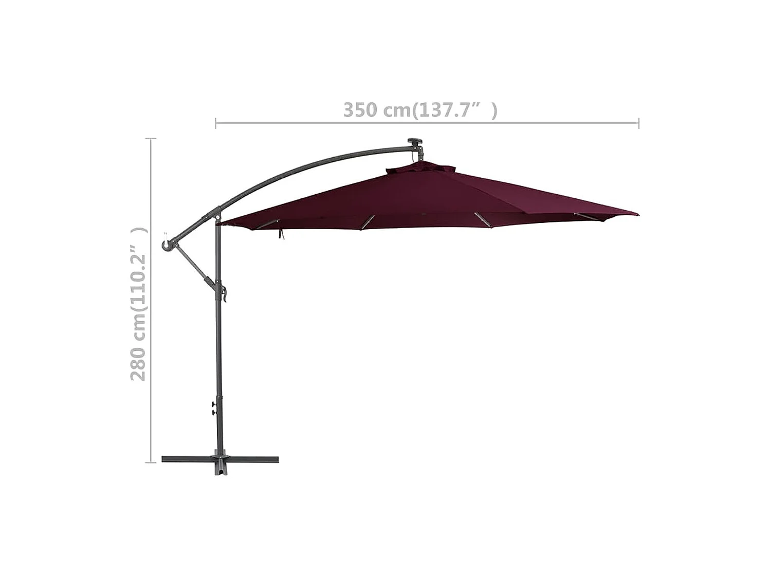 Parasol déporté avec lumières LED Rouge bordeaux 350cm