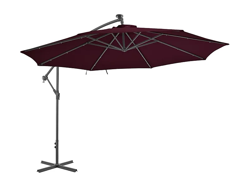 Parasol déporté avec lumières LED Rouge bordeaux 350cm