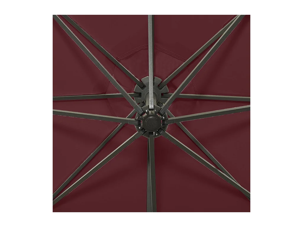 Parasol déporté avec mât et lumières LED Rouge bordeaux 300cm