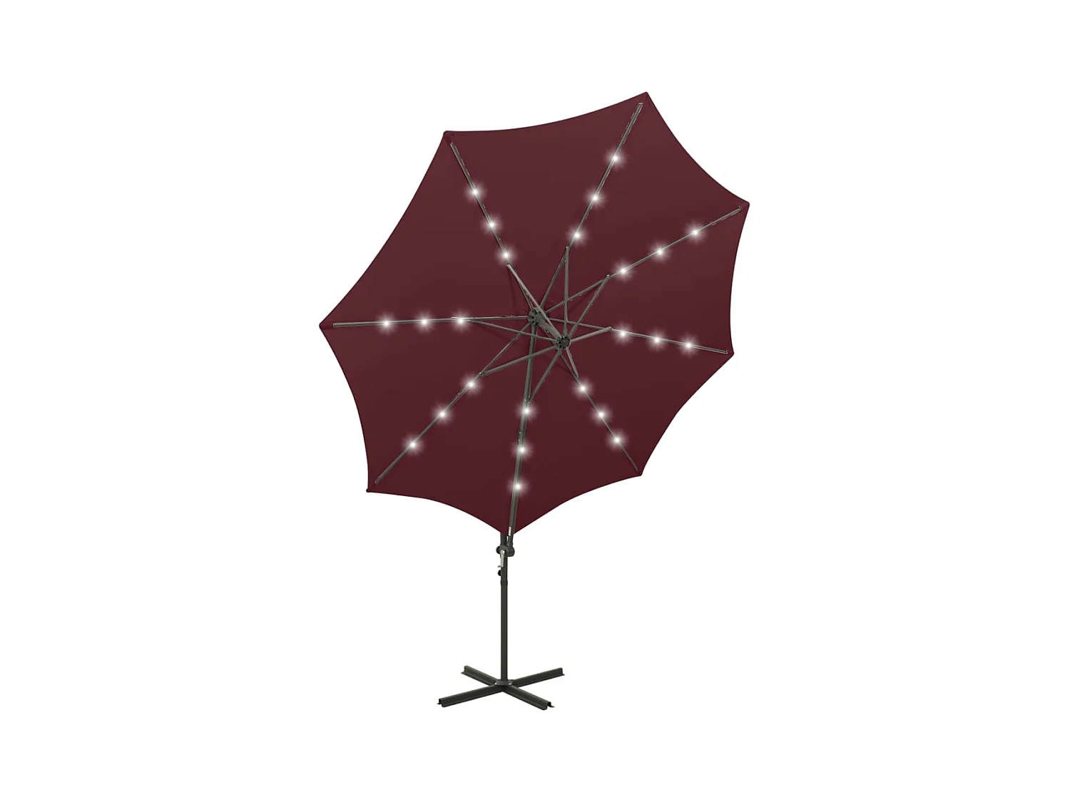 Parasol déporté avec mât et lumières LED Rouge bordeaux 300cm