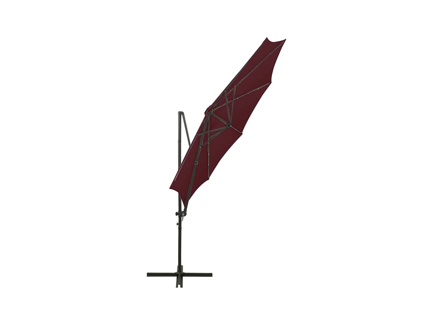 Parasol déporté avec mât et lumières LED Rouge bordeaux 300cm