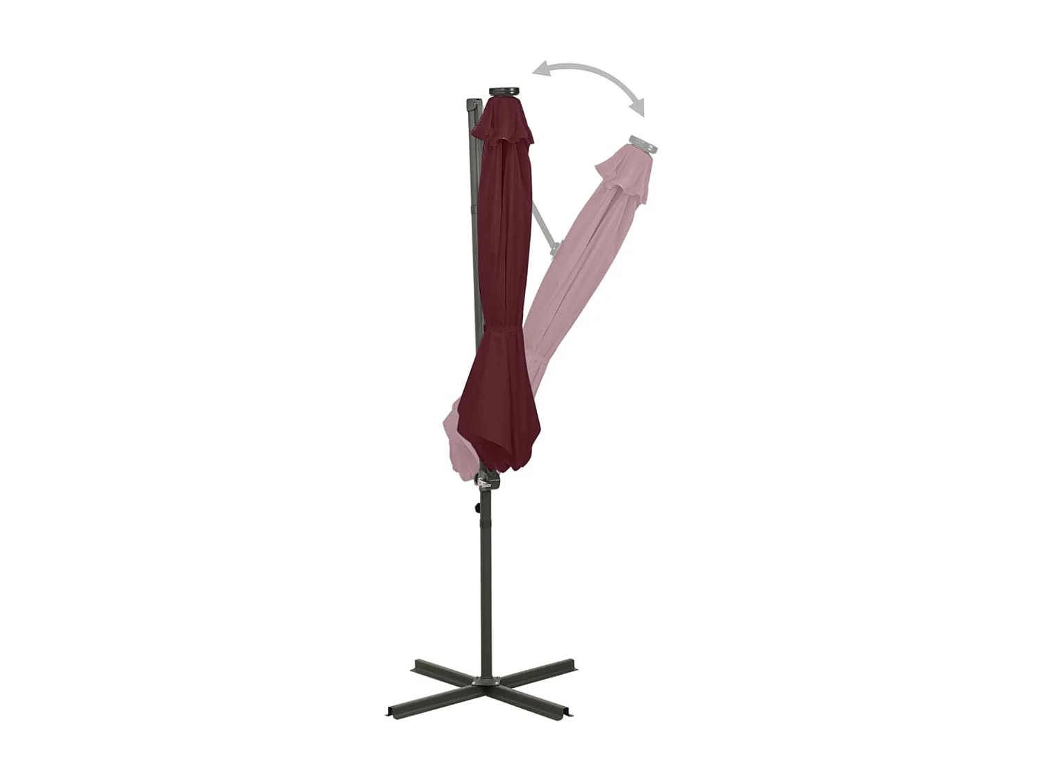 Parasol déporté avec mât et lumières LED Rouge bordeaux 300cm