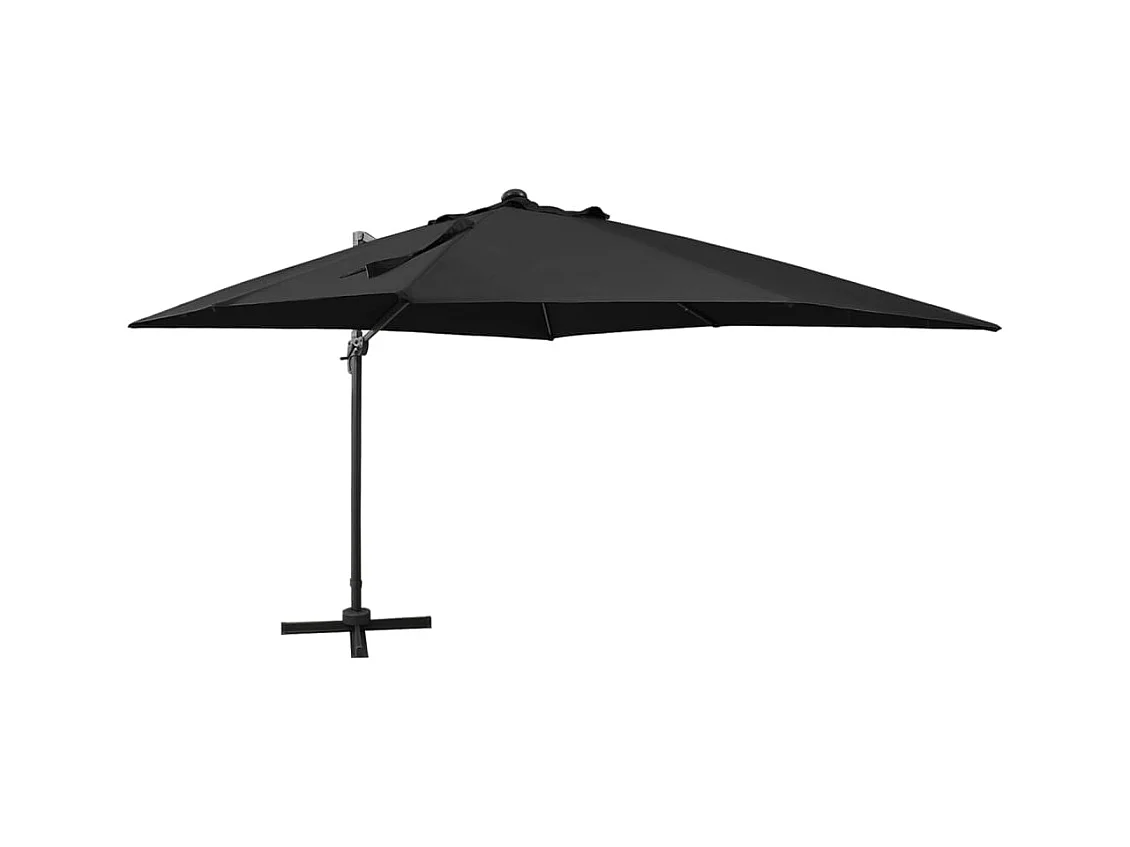 Parasol déporté avec mât et lumières LED Noir 300cm 2