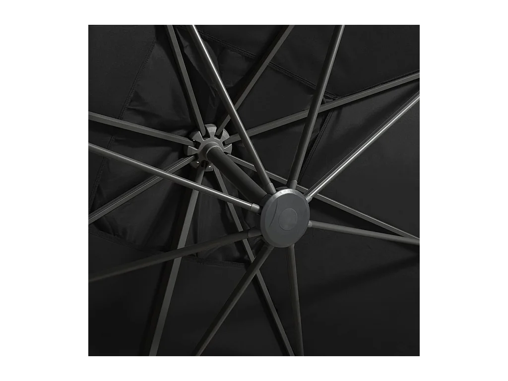 Parasol déporté avec mât et lumières LED Noir 300cm 2