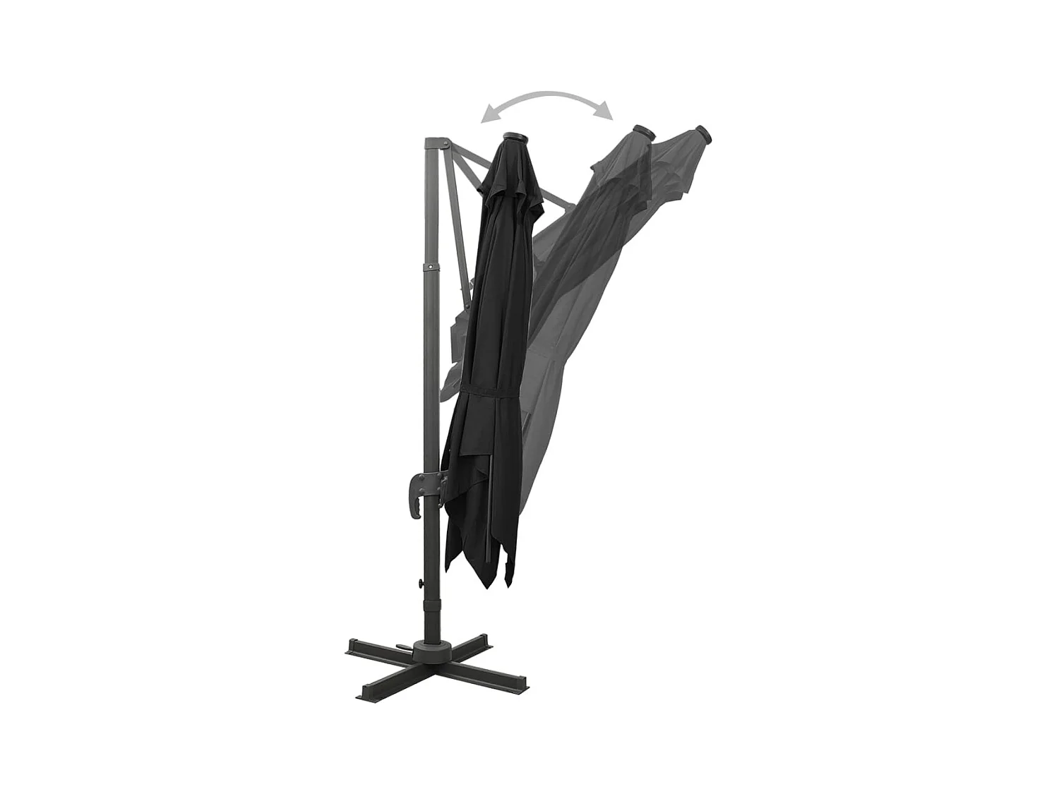 Parasol déporté avec mât et lumières LED Noir 300cm 2