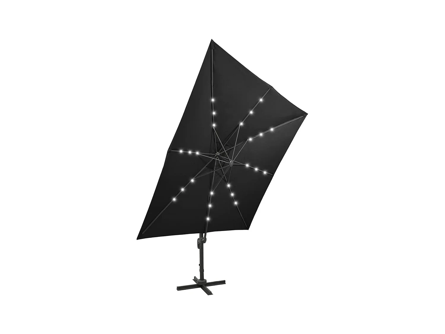 Parasol déporté avec mât et lumières LED Noir 300cm 2