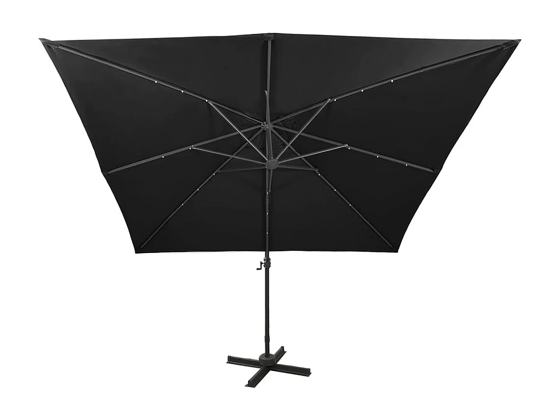 Parasol déporté avec mât et lumières LED Noir 300cm 2