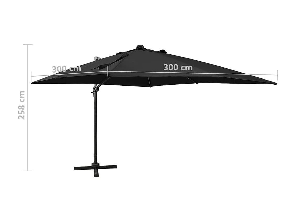 Parasol déporté avec mât et lumières LED Noir 300cm 2