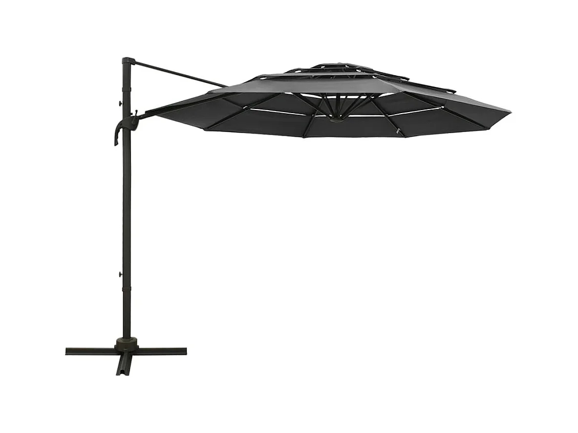 Parasol à 4 niveaux avec mât en aluminium Anthracite 3x3 m