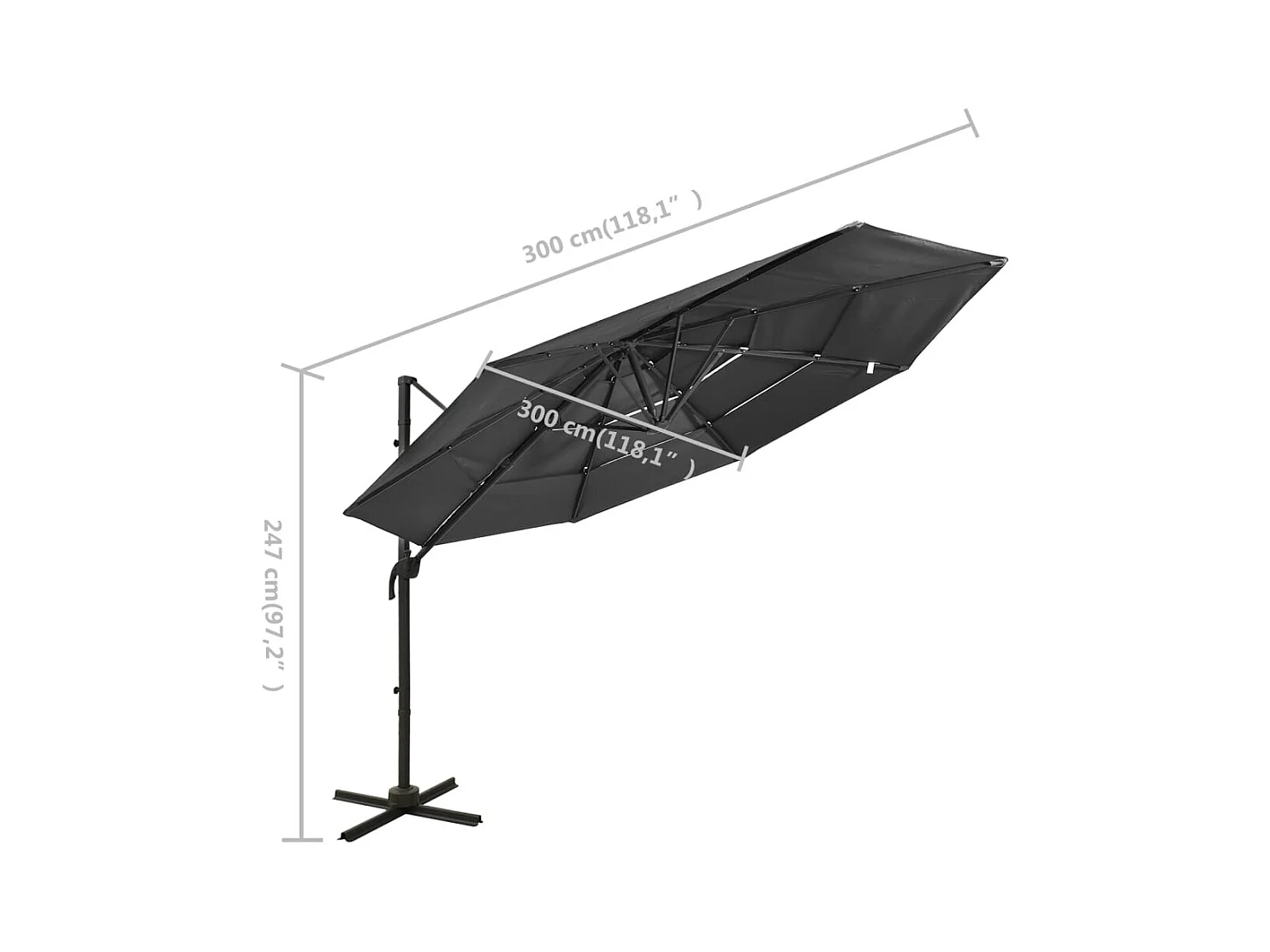 Parasol à 4 niveaux avec mât en aluminium Anthracite 3x3 m