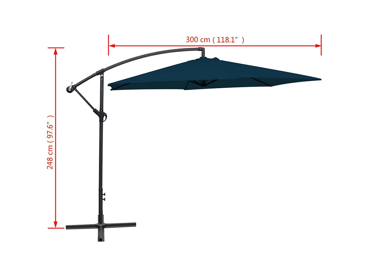 Parasol en porte-à-faux 3 m Bleu