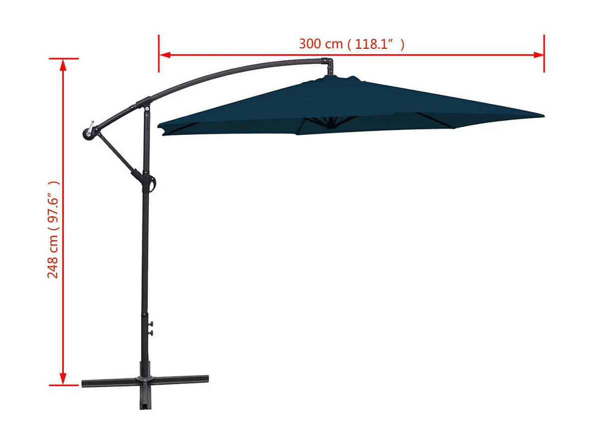 Parasol en porte-à-faux 3 m Bleu