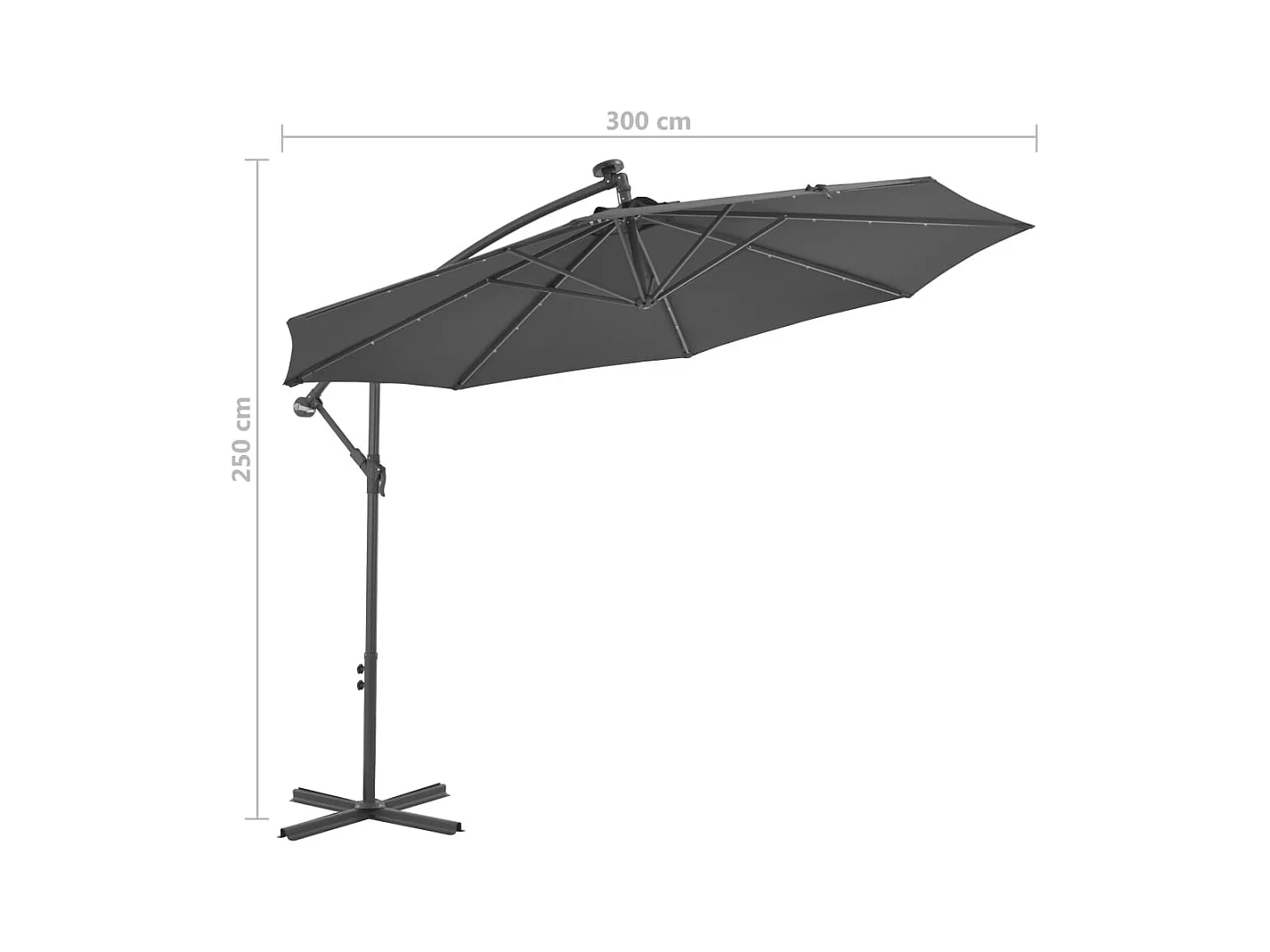 Parasol en porte-à-faux LED et mât en acier 300cm Anthracite