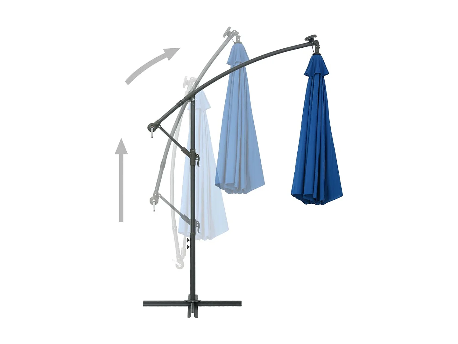 Parasol déporté à LED et mât en acier 300cm Azuré