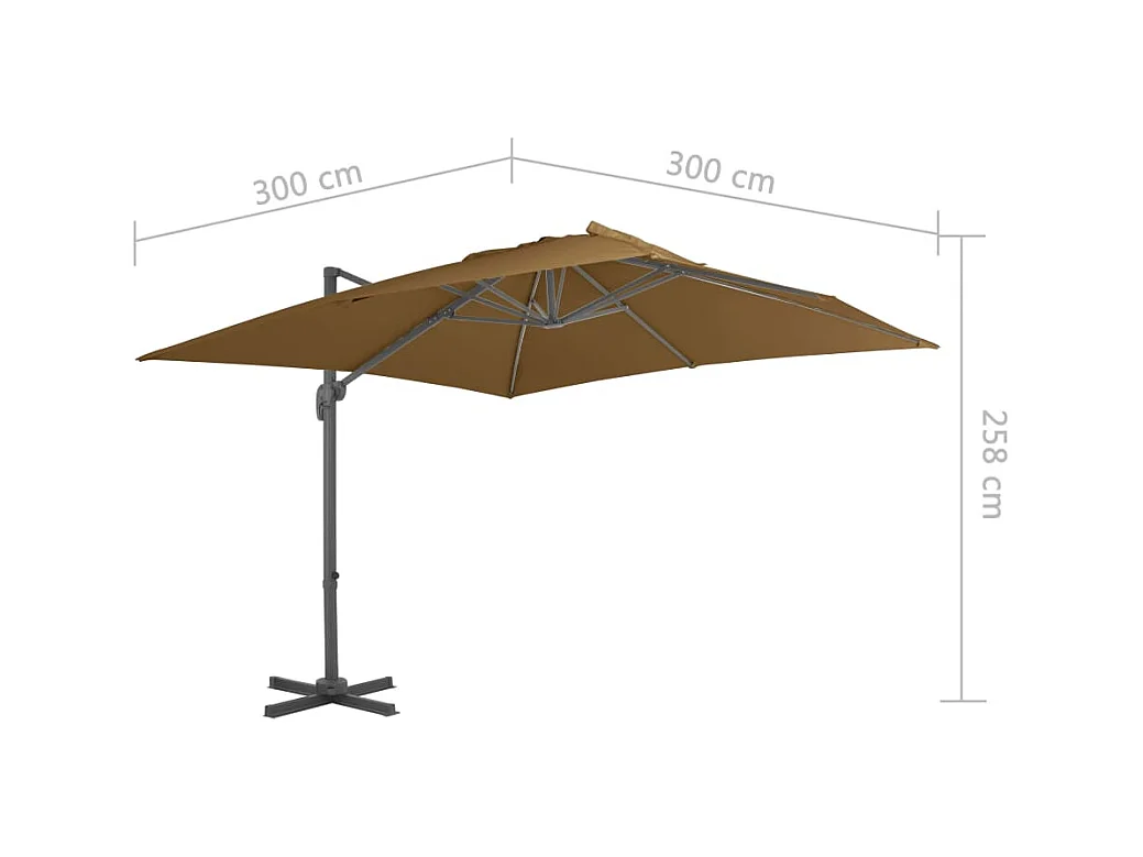 Parasol en porte-à-faux avec mât en aluminium 300x300 Taupe