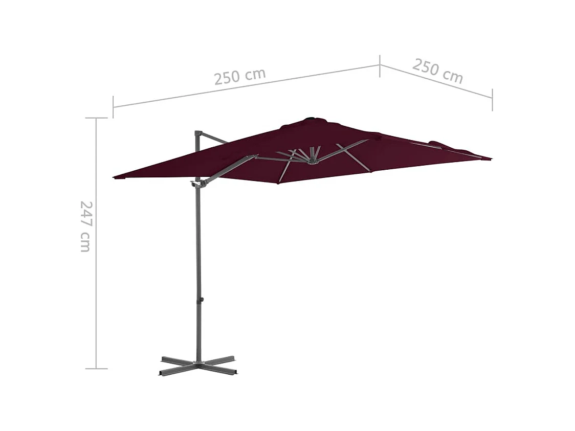 Parasol déporté avec mât en acier Rouge bordeaux 250x250