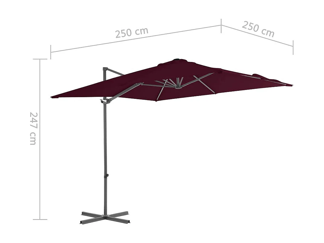 Parasol déporté avec mât en acier Rouge bordeaux 250x250