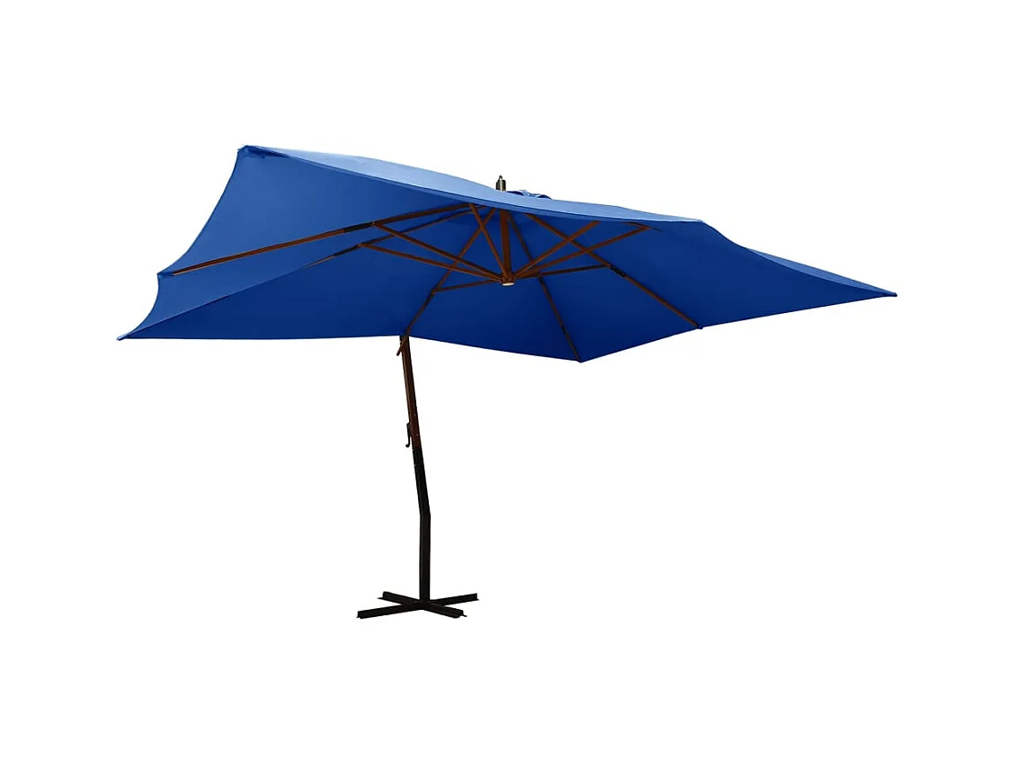 Parasol en porte-à-faux avec mât en bois 400x300 Bleu azuré