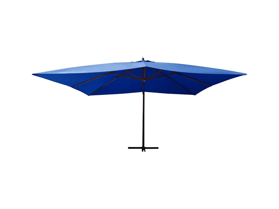 Parasol en porte-à-faux avec mât en bois 400x300 Bleu azuré
