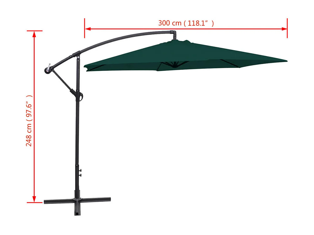 Parasol en porte-à-faux 3 m Vert