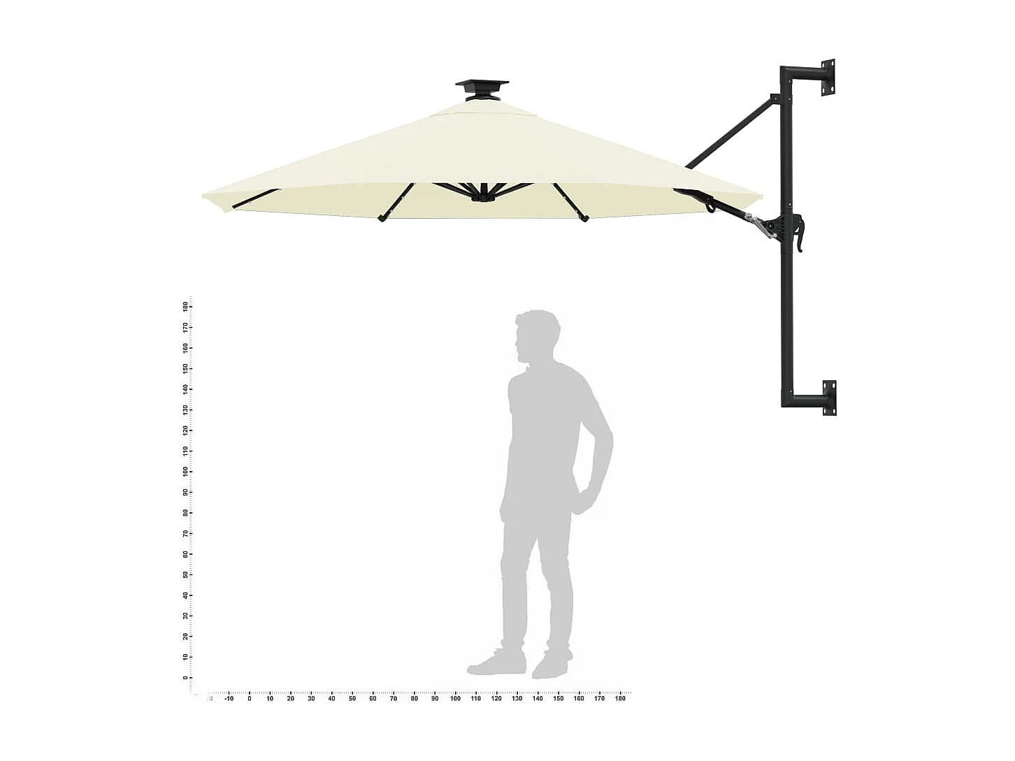 Parasol mural avec mât métallique et LED 300cm Sable