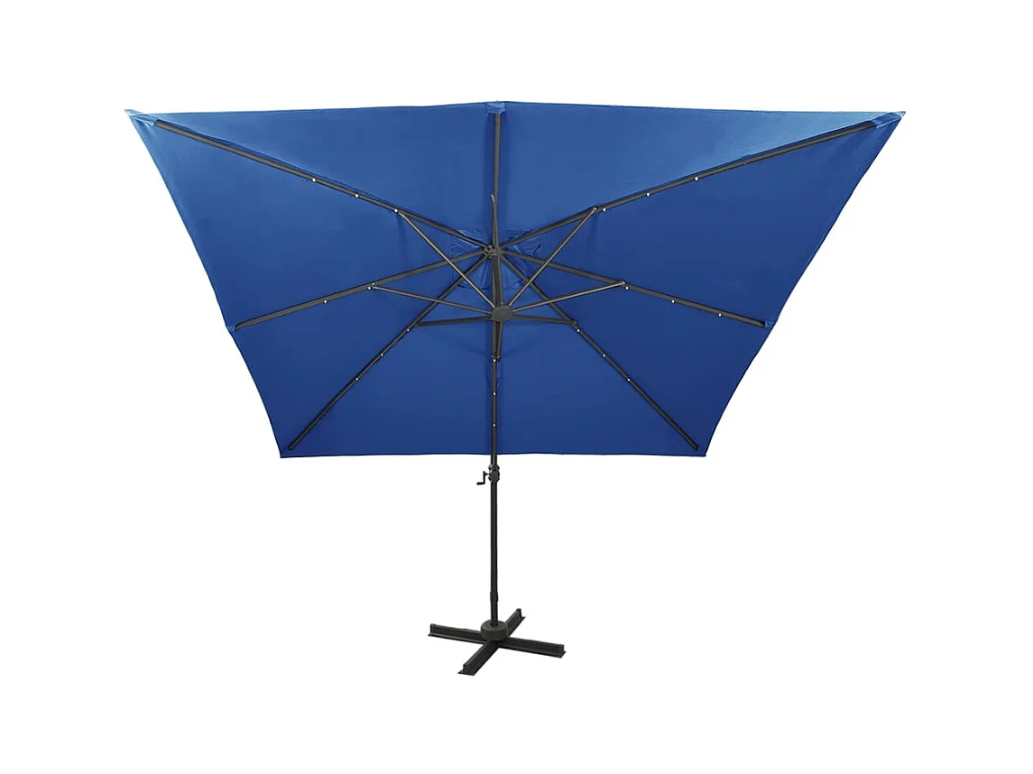 Parasol déporté avec mât et lumières LED Bleu azuré 300cm 3