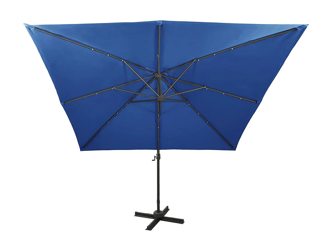 Parasol déporté avec mât et lumières LED Bleu azuré 300cm 3